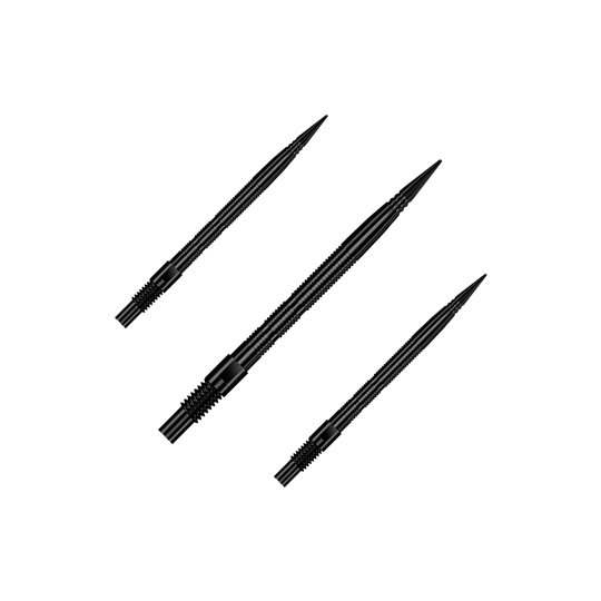 Harrows Quick Point Micro Ridge Dartspitzen - Schwarz Schwarze Dartspitzen mit MicroRidge, etwa 30 mm lang. Das Bild zeigt ein Set dieser Dartspitzen.