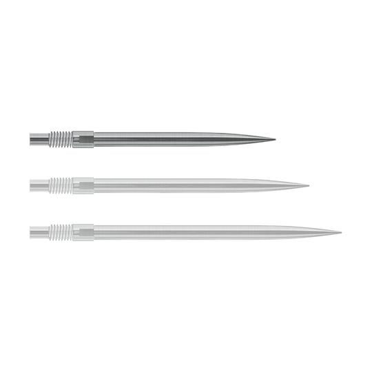 Harrows Quick Point Dartspitzen - Silber Abgebildet sind Harrows QuickPoint Dartspitzen in Silber, 30mm lang. Das Foto stellt das Produkt aus einer anderen Perspektive dar.