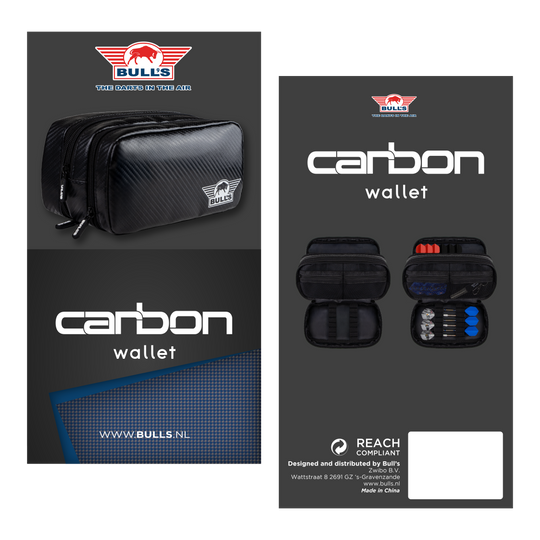 Bulls NL Carbon Wallet Auf dem Foto ist das Bulls NL Carbon Wallet zu sehen. Es handelt sich um ein hochwertiges Dart-Accessoire zur Aufbewahrung.