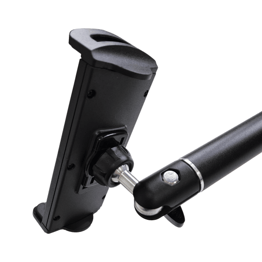 McDart TABFlex Tablet Wandhalterung mit flexiblem Arm Das Bild zeigt die McDart TABFlex Tablet Wandhalterung mit flexiblem Arm. Die Halterung ist schwarz und lässt sich einstellen, um ein Tablet sicher zu befestigen.