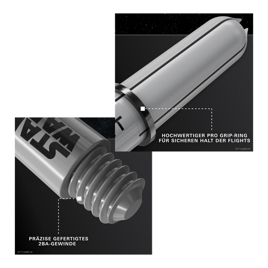 Target Star Wars ProGrip Shafts - Grau Gezeigt wird das Produkt Target Star Wars ProGrip Shafts - Grau. Die robusten Dartschäfte sind in Grau gehalten.
