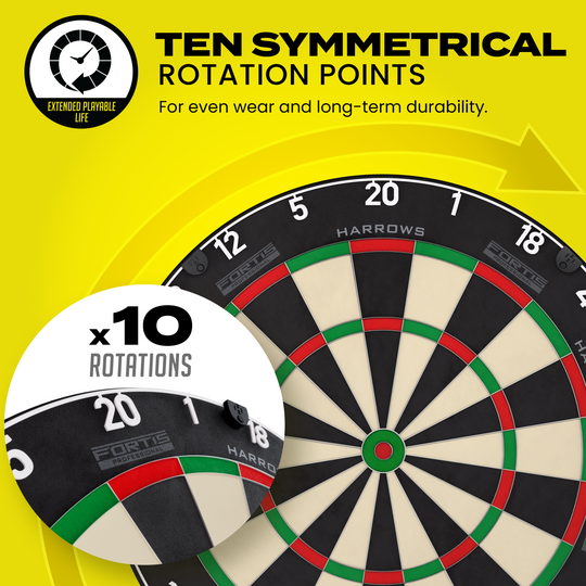 Harrows Fortis Steeldartboard Das Bild zeigt das Produkt Harrows Fortis Steeldartboard. Es handelt sich um eine Steeldartscheibe für das Dartspiel.