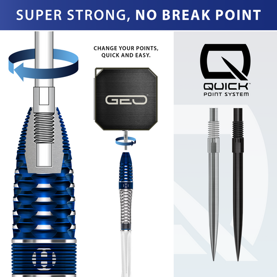 Harrows GEO Bomb Quick Point Steeldarts Harrows GEO Bomb Quick Point Steeldarts sind auf dem Foto zu sehen. Das Bild präsentiert die Form und Ausführung der Steeldarts.