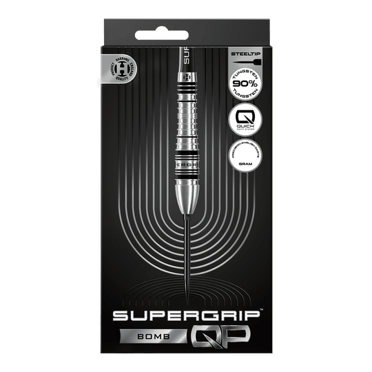 Harrows Supergrip Bomb Quick Point Steeldarts Gezeigt werden die Harrows Supergrip Bomb Quick Point Steeldarts. Das Produkt bietet hohe Kontrolle und Stabilität beim Wurf.