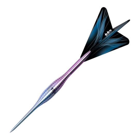 Gezeigt werden Caliburn TTD Complete Titanium T2 Rainbow Steeldarts - 6g. Diese Steeldarts sind aus Titan gefertigt und haben eine regenbogenfarbene Optik.