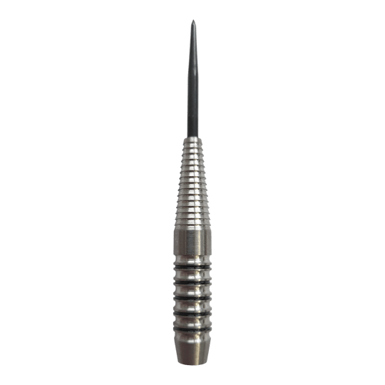 Das Bild zeigt die McDart Black Ring Shark Steeldart-Barrels mit einem Gewicht von 24g. Die Oberfläche ist besonders griffig gestaltet.