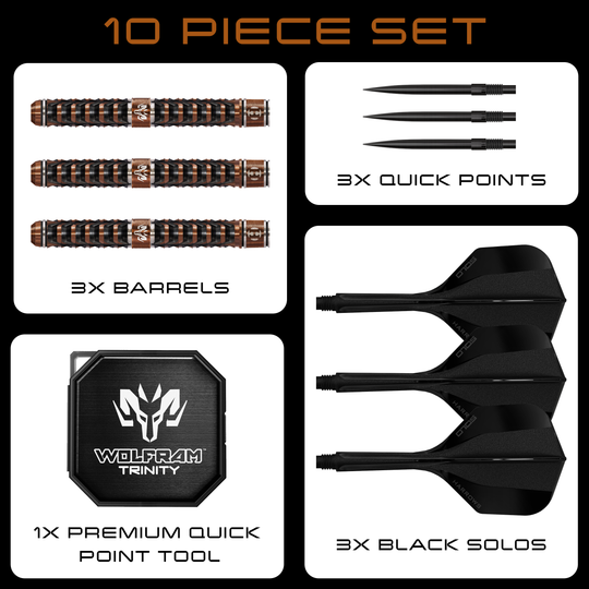 Harrows Wolfram Trinity Quick Point Steeldarts Das Foto zeigt die Harrows Wolfram Trinity Quick Point Steeldarts. Sie bestehen aus qualitativ hochwertigen Materialien für optimale Performance.