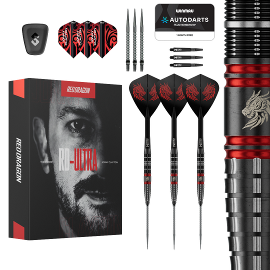 Red Dragon Jonny Clayton RD-ULTRA Switch Point Steeldarts - 22g Auf dem Bild ist das Produkt Red Dragon Jonny Clayton RD-ULTRA Switch Point Steeldarts - 22g zu sehen. Die Steeldarts befinden sich vor einem weißen Hintergrund.