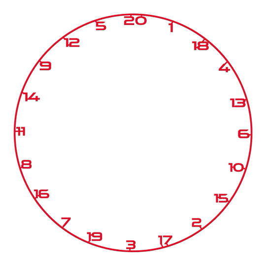 Bullet Dartboard Zahlenring Das Bild zeigt einen roten Zahlenring für ein Dartboard. Der Name der Datei ist BT1000120_Bullet_Dartboard_Zahlenring_Rot_1.