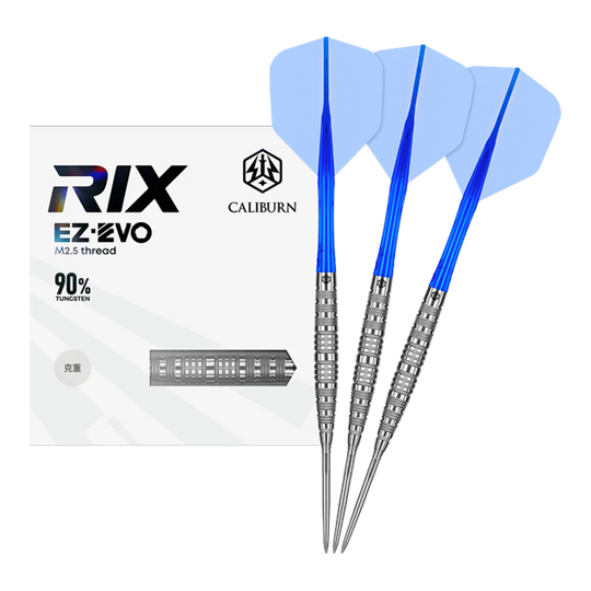 Caliburn Rix EZ-EVO R6 Steeldarts Auf dem Bild ist der Caliburn Rix EZ-EVO R6 Steeldarts vollständig dargestellt. Die Details und das Design sind gut sichtbar.