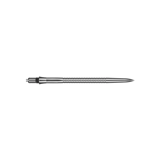 Caliburn EZ-EVO Dartspitzen - Grooved - Silber Das Bild zeigt eine silberne Dartspitze mit Rillen und einer Länge von 40 mm. Sie ist für Darts geeignet.