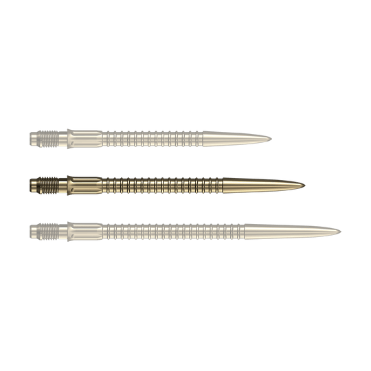 Mission R2.5 Rapid Point GV1 Dartspitzen - Gold Eine goldene Dartspitze mit einer Länge von 35mm ist auf dem Foto zu erkennen. Ideal für Dartspieler zur Erneuerung der Pfeile.