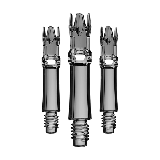 L-Style L-System Ersatzshafts - Clear Black Ein Set von schwarzen transparenten Ersatzshafts ist dargestellt. Die Shafts sind sortiert nebeneinander.