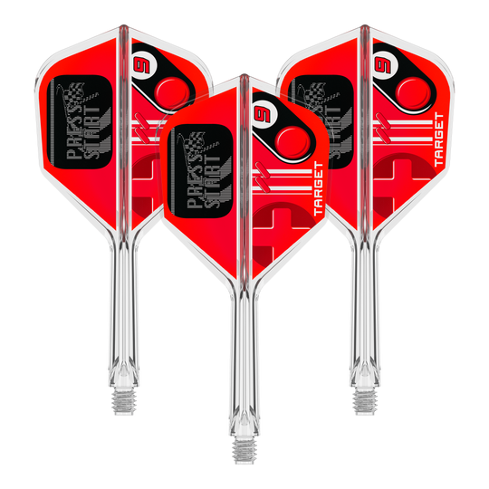 Abgebildet ist ein Set Flights für Darts mit der Bezeichnung 410583 Target K-Flex PressStart No6 26mm. Es handelt sich um Zubehör für Dartpfeile.
