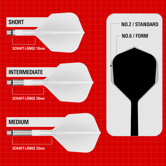 Das Bild zeigt die Target K-Shift No6 Flights in Weiß. Es handelt sich um Dart-Flights in weißer Farbe.