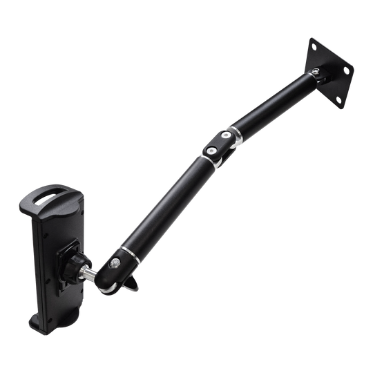 McDart TABFlex Tablet Wandhalterung mit flexiblem Arm Dieses Bild zeigt die McDart TABFlex Tablet Wandhalterung mit flexiblem Arm. Die Halterung ist schwarz und lässt sich an der Wand befestigen, um ein Tablet flexibel auszurichten.