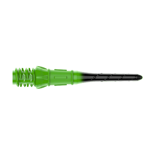 L-Style Premium Lippoint Gradiation Dartspitzen (30er Pack) Diese Abbildung zeigt eine Dartspitze, die grün und schwarz gefärbt ist. Die Spitze hat ein Schraubgewinde und ist für Softdarts geeignet.
