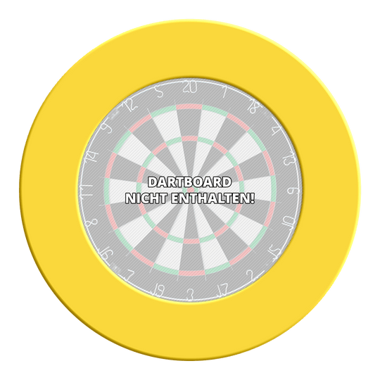 McDart Dartboard Surround Das Bild zeigt ein Produkt namens McDart_Dartboard_Surround_Gelb_3. Es handelt sich um einen gelben Dartboard-Surround.