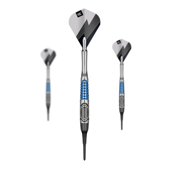 Target Phil Taylor Power X Chrono Softdarts Das Bild zeigt die Target Phil Taylor Power X Chrono Softdarts. Diese Softdarts sind für elektronische Dartboards geeignet.