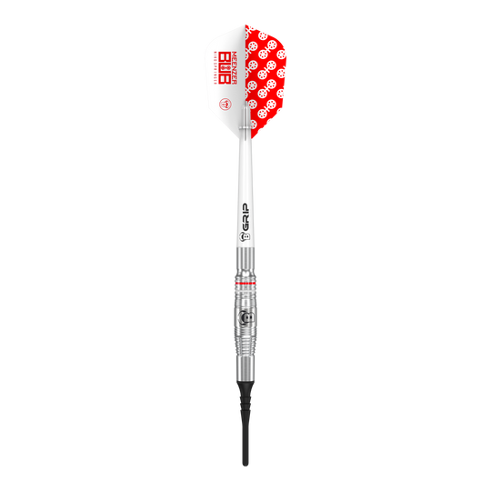 Bulls Niko Springer Softdarts - 22g Auf dem Bild ist ein Bulls Niko Springer Softdart mit einem Gewicht von 22g zu sehen. Das Dart hat ein silbernes Barrel, einen weißen Schaft und ein Flight mit rotem Muster.