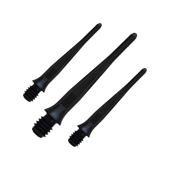 Caliburn 2BA Softdartspitzen Schwarz - 50er Pack Zu sehen ist ein Set der Caliburn 2BA Softdartspitzen Schwarz im 50er Pack. Diese Spitzen bieten zuverlässigen Halt für Dartspieler.