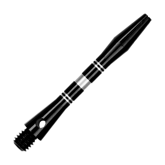 Ringed Aluminium Shafts - Schwarz Silber Auf dem Bild sind Aluminium Shafts in Schwarz und Silber zu sehen. Das Produkt wird aus einer anderen Perspektive gezeigt.