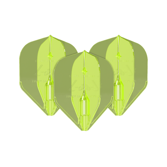 L-Style Fantom L1EZ Flights Neongelb Auf dem Bild sind drei neongelbe Dart-Flights des Modells "L-Style Fantom L1EZ" zu sehen. Sie haben eine auffällige Farbe und eine stabile Form.
