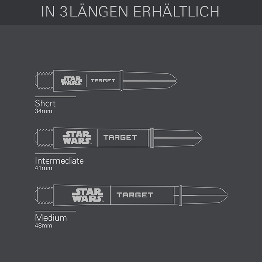 Target Star Wars ProGrip Shafts - Schwarz Zu sehen sind die Target Star Wars ProGrip Shafts in schwarzer Ausführung. Die Schäfte sind speziell für Dartspieler gestaltet.