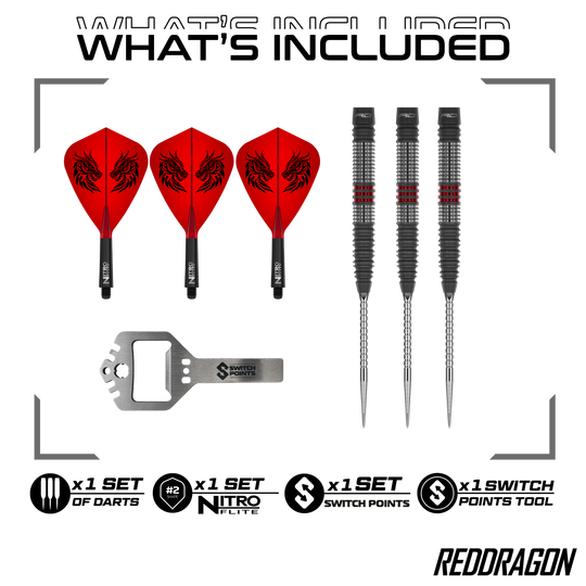 Red Dragon Jonny Clayton Hireath Switch Point Steeldarts Zu sehen sind die Red Dragon Jonny Clayton Hireath Switch Point Steeldarts. Diese Pfeile sind für ihre hochwertige Verarbeitung bekannt.