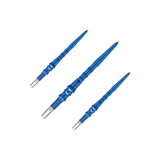 Auf dem Bild ist ein Set von blauen Dartspitzen zu sehen. Die Spitzen sind jeweils 30 mm lang.