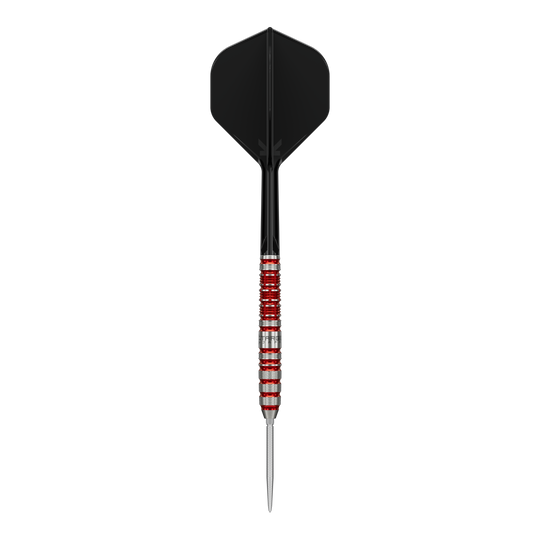Das Bild zeigt die Target Japan Black Marque Spinel Swiss Point Steeldarts mit einem Gewicht von 23g. Das Produkt ist ein hochwertiger Dartpfeil für anspruchsvolle Spieler.
