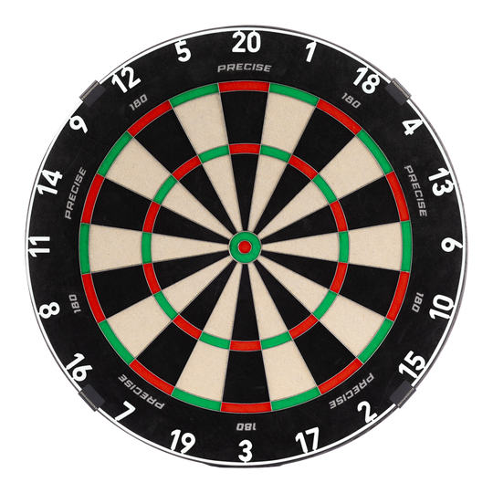 Precise 180 Endorphine Steeldartboard mit Nummernring - Classic White Abgebildet ist das Precise 180 Endorphine Steeldartboard mit einem weißen Nummernring. Das Produkt ist speziell für Präzisionswürfe entworfen.