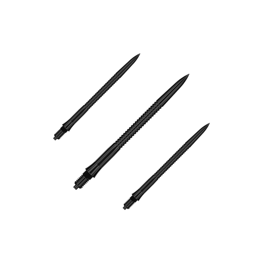 Caliburn EZ-EVO Dartspitzen - Grooved - Schwarz Abgebildet ist ein Set schwarzer, gerillter Dartspitzen mit 36 mm Länge. Die Datei trägt den Namen EVO203_Caliburn_EZ-EVO_Dartspitzen_Grooved_Schwarz_36mm_1Set.