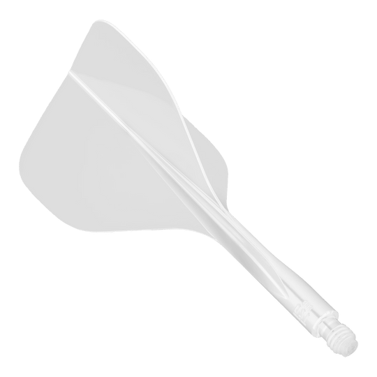 Condor Axe 120 Flight-System White - Standard Das Bild zeigt das Produkt "Condor Axe 120 Flight-System White - Standard". Es handelt sich um ein weißes Flight-System für Darts mit einem integrierten Schaft und Flight.