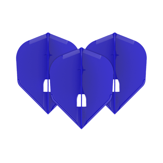 L-Style Champagne L3PRO Shape Flights Auf dem Bild sind drei blaue Dart-Flights zu sehen. Sie sind nebeneinander angeordnet und haben eine standardisierte, breite Form.