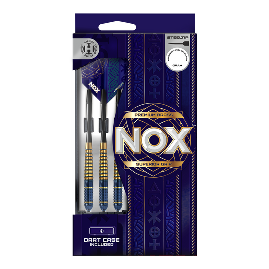 Zu sehen sind die Harrows Nox Premium Brass Steeldarts. Die Dartpfeile zeichnen sich durch ihre hohe Qualität und Robustheit aus.