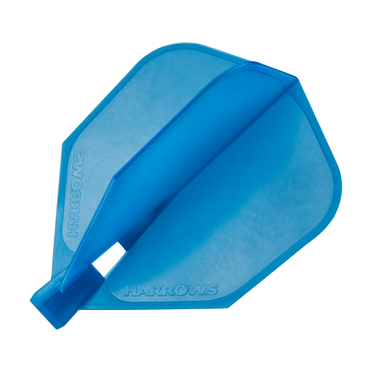 HRC-160_Harrows_Clic_Standard_Flight_Aqua_14D06jby3S1yYD Das Bild zeigt einen Harrows Clic Standard Flight in der Farbe Aqua. Es handelt sich um ein blaues Dart-Flight-Zubehör mit dem Schriftzug "HARROWS".