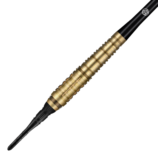Shot Redline Mach 1 Softdarts - 20g Auf dem Bild ist ein Shot Redline Mach 1 Softdart mit einem Gewicht von 20g zu sehen. Der Dartpfeil hat einen goldfarbenen, geriffelten Griff und eine schwarze Spitze.