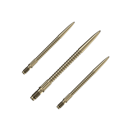 Mission R2.5 Rapid Point GV1 Dartspitzen - Gold Das Bild zeigt Dartspitzen in goldener Farbe der Marke Mission R25 Rapid Point. Die Spitzen sind 35mm lang und werden als Set angeboten.