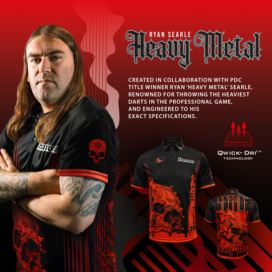 Harrows Ryan Searle Heavy Metal Playershirt Das Bild zeigt das Harrows Ryan Searle Heavy Metal Playershirt. Dieses Dartshirt ist bei Spielern sehr beliebt.