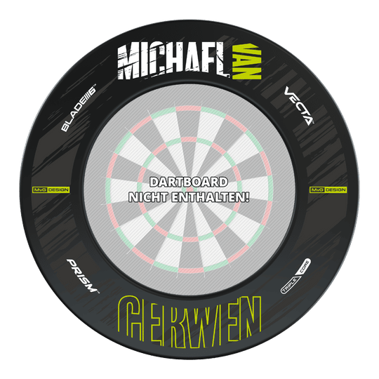 Dieses Bild zeigt den Winmau MvG Retro Design Dartboard Surround. In der Mitte steht der Hinweis "Dartboard nicht enthalten!"