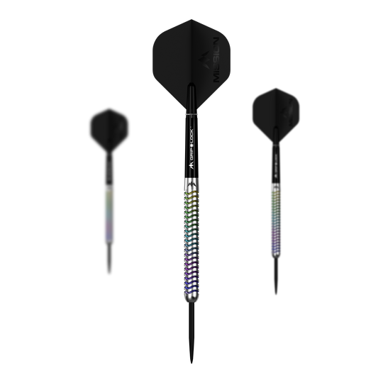 Dieses Bild zeigt das Set Mission Mirage Steeldarts. Das Set besteht aus mehreren hochwertigen Darts.