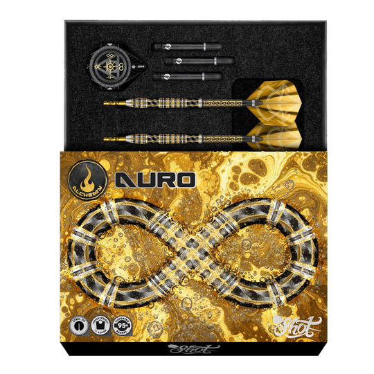 Shot Alchemy Auro Softdarts - 20g Hier sieht man die Shot Alchemy Auro Softdarts mit 20g Gewicht. Es handelt sich um hochwertige Softdarts für präzises Spielen.