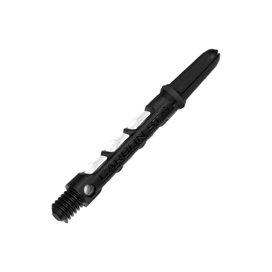 HR438_Harrows_Carbon_ST_Shafts_Weiss_40mm_2QrnrIJfbpNjbY Das Bild zeigt den Harrows Carbon ST Schaft in Weiß. Der Schaft ist schwarz mit weißen Akzenten und besteht aus robustem Material für Dartpfeile.