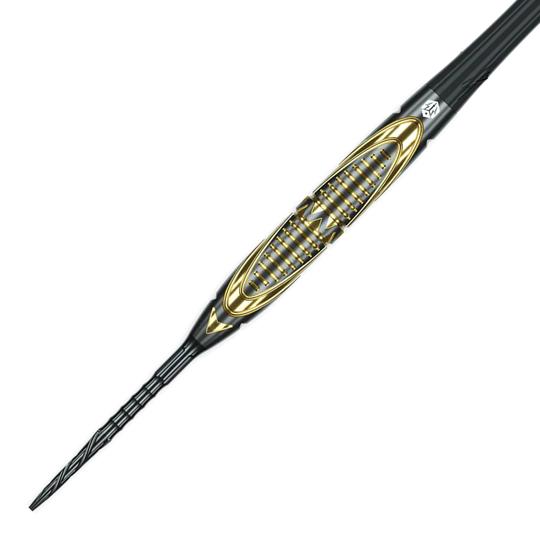 Caliburn Halo H2 Steeldarts - 22,5g Das Bild zeigt die Caliburn Halo H2 Steeldarts mit einem Gewicht von 22,5g. Die Darts sind detailliert abgebildet.