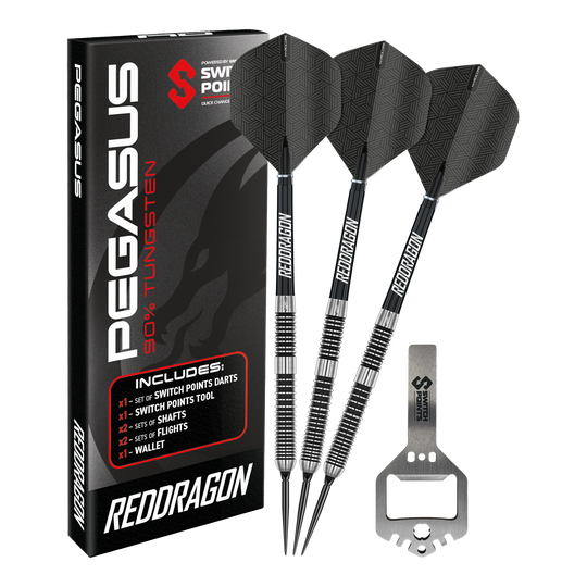 Red Dragon Pegasus Switch Point Steeldarts Abgebildet sind Red Dragon Pegasus Switch Point Steeldarts. Diese Darts sind robust und für verschiedene Spielniveaus geeignet.