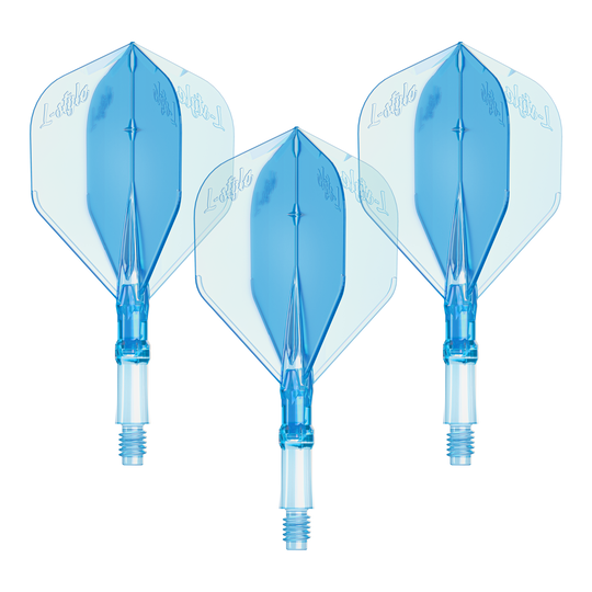L-Style L-Sytem Flights - Clear Blue-190 Dieses Bild zeigt ein Set von L-Style L-System Flights in klarer blauer Farbe, Größe Small. Es ist ein Zubehörteil für Dartpfeile.