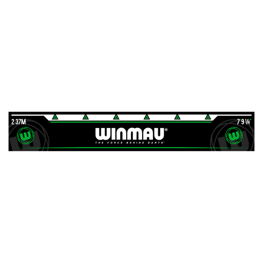 Winmau Abwurflinie Grün Das Bild zeigt die grüne Abwurflinie „Winmau Abwurflinie Grün“ für Dartspieler. In der Mitte steht groß das Winmau-Logo mit dem Schriftzug "The force behind darts".