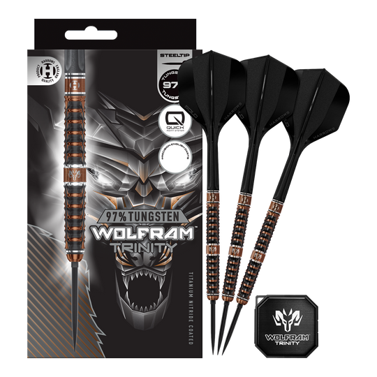 Harrows Wolfram Trinity Quick Point Steeldarts Hier sieht man die Harrows Wolfram Trinity Quick Point Steeldarts in voller Ansicht. Die Steeldarts zeichnen sich durch innovative Technik aus.