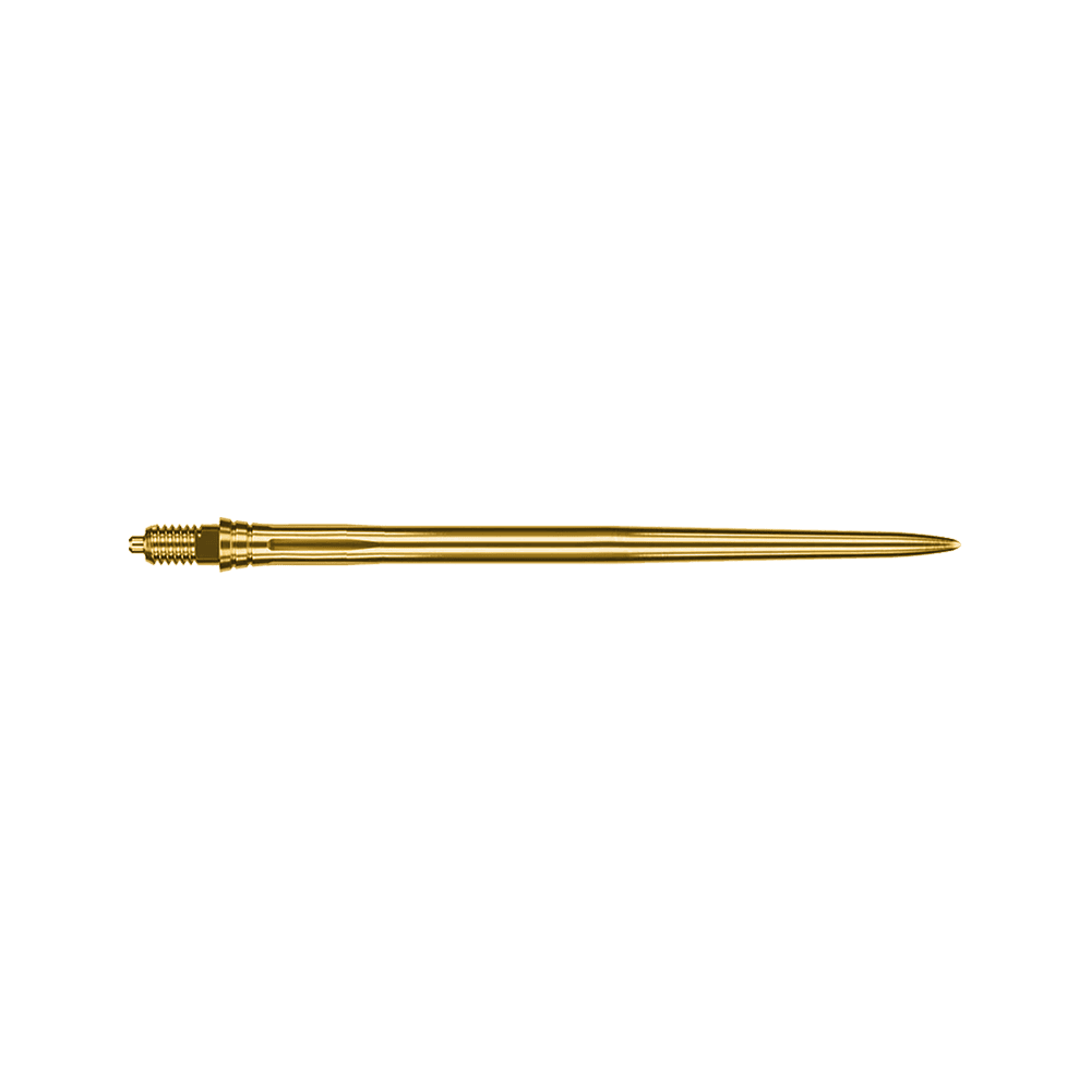 Eine goldene Dartspitze ist abgebildet. Sie ist glatt und etwa 45 mm lang.